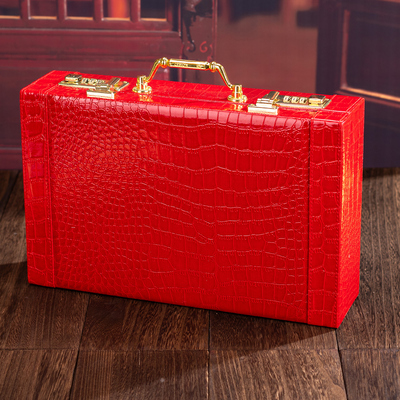 高档结婚礼金盒红色订婚皮箱子