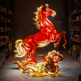 2026新年春节生肖吉祥物大发光玻璃钢马雕塑户外商场落地装饰摆件