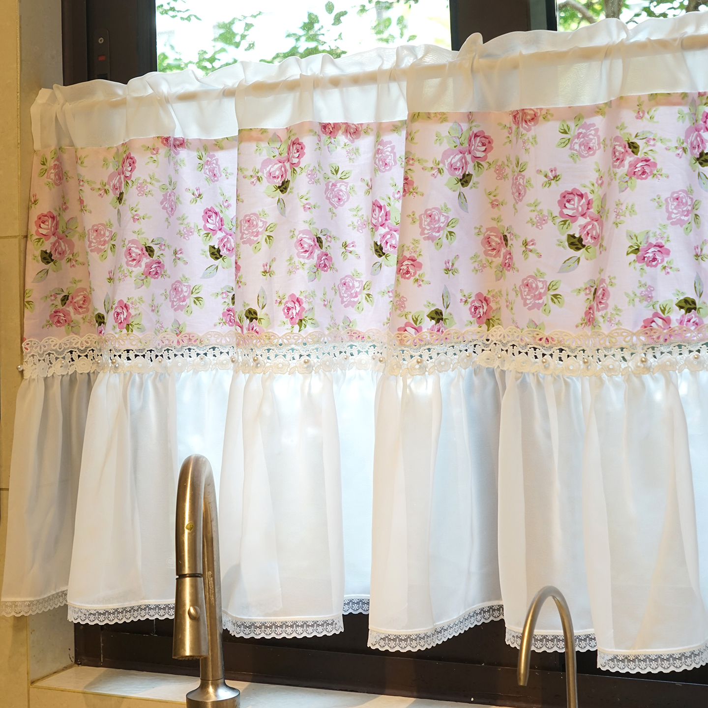 好梦连连厨房窗户帘透光不透人免打孔浪漫半帘门帘遮挡小窗帘韩式