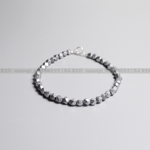 Ciel原创手工天然黑胆石手链4mm切面珠手串中性风脚链项链哑光银