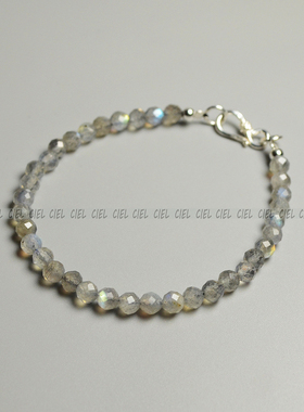 Ciel原创手工天然灰色月光石手链拉长石4mm切面手串项链爱情男女