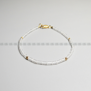 Ciel原创手工天然白水晶手链管珠2mm极细脚链项链男女情侣袖 珍小