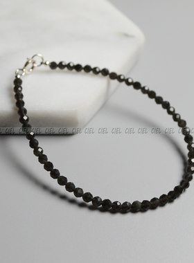 Ciel原创手工天然黑曜石手链脚链手串男女极细3mm切面叠戴补水