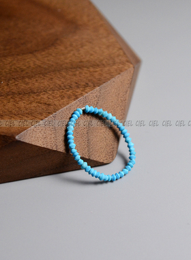 Ciel原创手工天然蓝色绿松石戒指2mm盘珠极细指环关节戒尾戒情侣