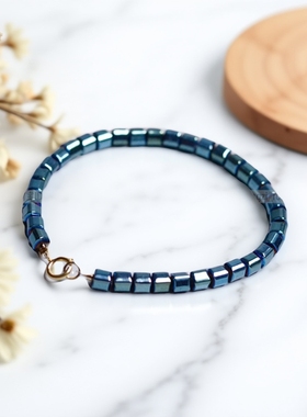 Ciel原创手工黑胆石手链4mm方块