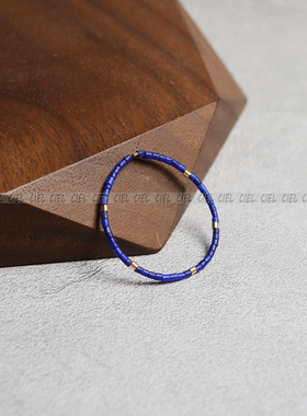 Ciel原创设计手工天然青金石戒指1mm管珠极细指环关节戒尾戒叠戴