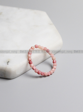 Ciel原创天然蔷薇辉石戒指2mm方块珠小指环关节戒尾戒指粉嫩少女