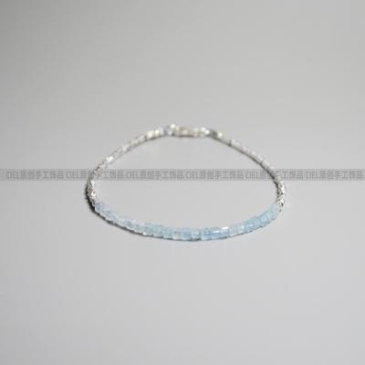 天然海蓝宝+925纯银方片手链