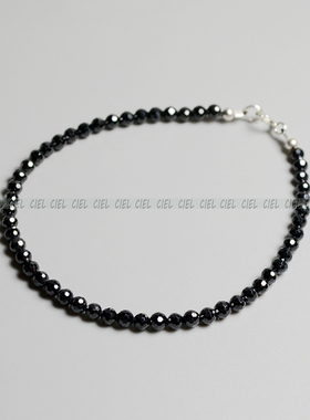 Ciel原创手工天然黑色锆石手链手串3mm极细切面脚链项链男女低调
