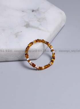 天然虎眼石戒指方片珠1尾戒迷你