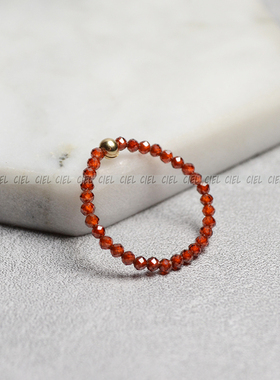 Ciel原创手天然红色锆石戒指极细切面2mm指环女关节戒尾戒十二月