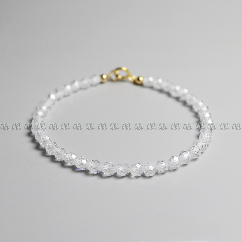 ciel原创手工天然白色锆石手链4mm切面反光细脚链女项链十二月石