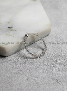 Ciel原创手工天然灰色月光石戒指拉长石指环关节戒尾戒恋人之石女