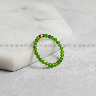 Ciel原创天然台湾碧玉戒指2mm圆珠袖珍极细指环关节戒尾戒显白女