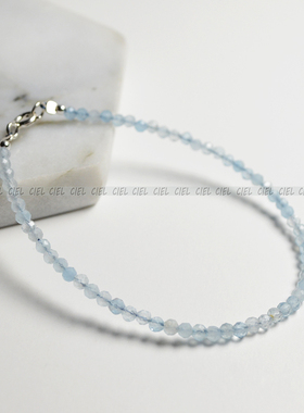 Ciel原创手工天然冰种海蓝宝手链2mm极细切面叠戴脚链三月石补水