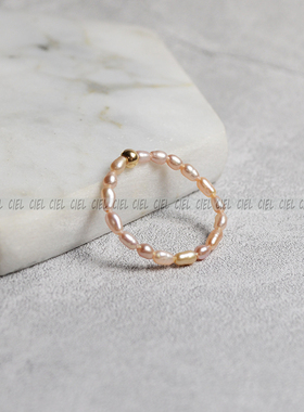 Ciel原创手工天然淡水小米珍珠戒指粉紫色3mm指环关节戒尾戒6月石