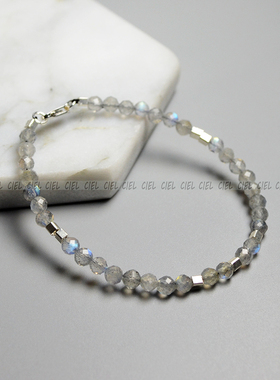 Ciel原创手工天然灰色月光石手链脚链项链4mm切面细手串情侣男女