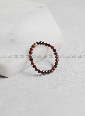 Ciel原创手工天然红色虎眼石戒指2mm袖珍9月生辰石指环关节戒尾戒