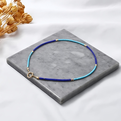 Ciel原创设计手工制作青金石绿松石1mm极细管珠手链脚链袖珍手绳