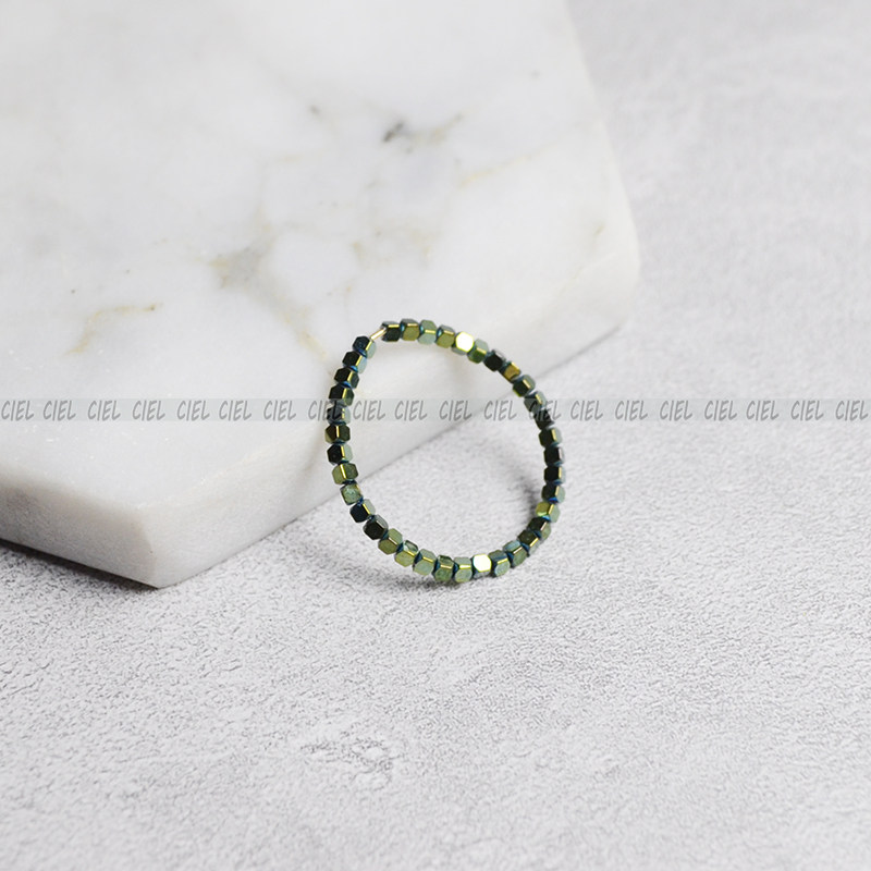 原创手工黑胆石戒指极细闪亮绿色