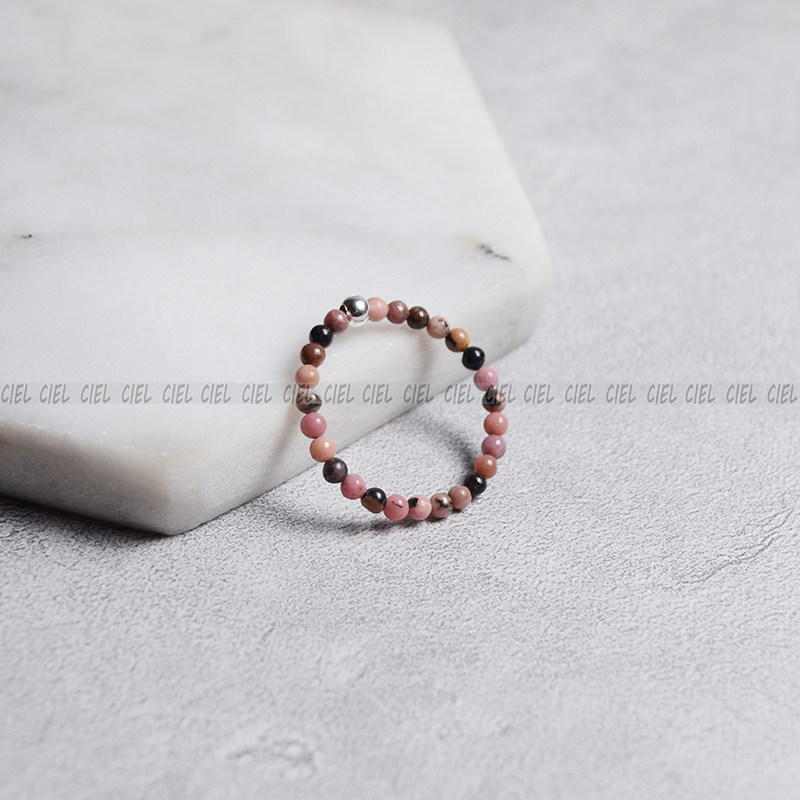 ciel原创手工天然玫瑰石戒指2mm极细袖珍指环关节戒尾戒叠戴小众