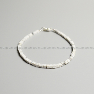 Ciel原创设计天然白松石手链2.8mm方块珠极细脚链项链男女情侣