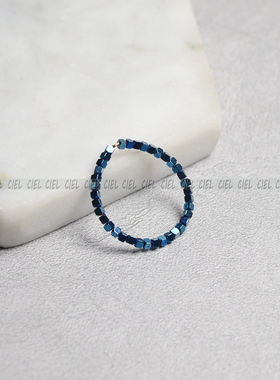 Ciel原创天然黑胆石戒指1.5mm方块珠极细电镀指环关节戒尾戒蓝色