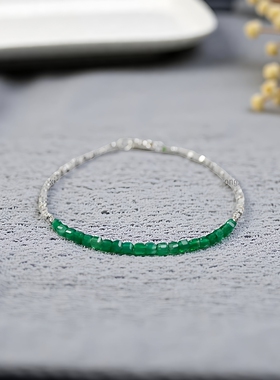 Ciel原创手工天然绿玛瑙+925纯银方片极细手链2mm脚链超个性补木