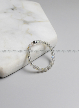 Ciel原创手工天然灰色月光石戒指2mm圆珠极细叠戴关节戒尾戒情侣