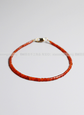 Ciel原创手工天然红玛瑙手链2mm极细管珠袖珍手绳脚链项链显白女