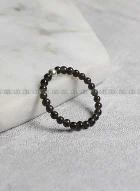 Ciel原创手工天然黑曜石戒指2mm圆珠极细小指环关节戒尾戒补水女