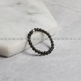 Ciel原创手工天然黑曜石戒指2mm圆珠极细小指环关节戒尾戒补水女