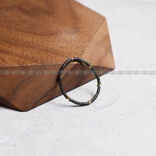 Ciel原创天然新西兰碧玉戒指1.5mm极细管珠深墨绿指环关节戒尾戒