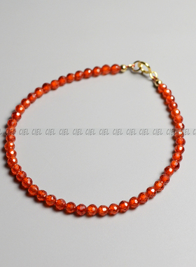 Ciel原创手工天然橙红色锆石手链3mm切面极细闪闪脚链项链女叠加