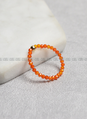 Ciel原创手工天然橙色锆石戒指2mm极细切面关节戒尾戒指环送女友