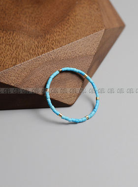 Ciel原创手工天然浅蓝色绿松石戒指1mm管珠极细指环关节戒尾戒女