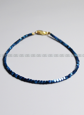Ciel原创天然黑胆石手链方块珠极细1.5mm叠戴脚链项链女电镀蓝色