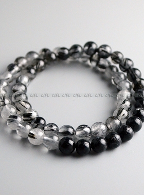 ciel天然黑发晶手链两圈烟熏男