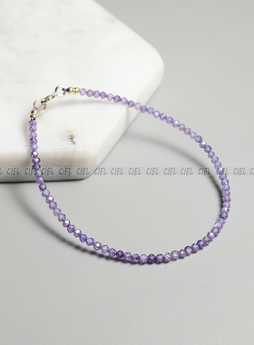 Ciel原创手作天然紫色锆石极细手链2mm切面脚链显白手串清新项链