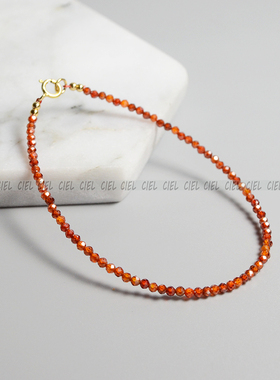Ciel原创手工天然红色锆石手链小米串极细2mm切面闪光脚链女项链