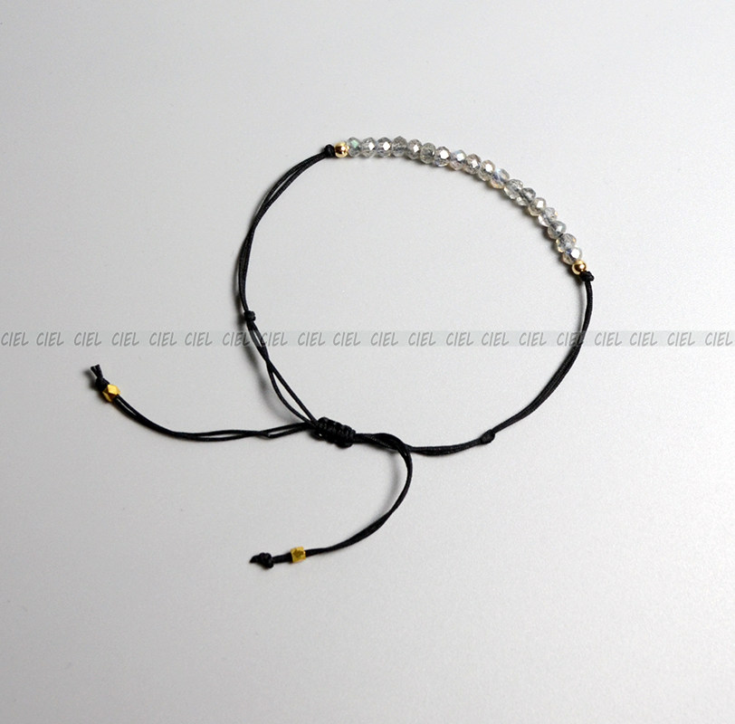ciel原创手工灰色月光石拉长石手链抽绳手串情侣男女极细2*3盘珠