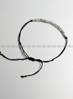 CIEL原创手工灰色月光石拉长石手链抽绳手串情侣男女极细2*3盘珠