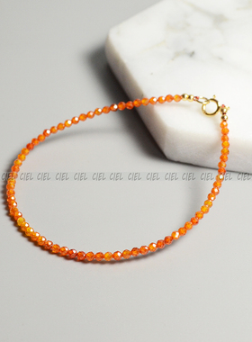 Ciel原创手工天然橙色锆石手链2mm极细迷你手串脚链女项链12月石