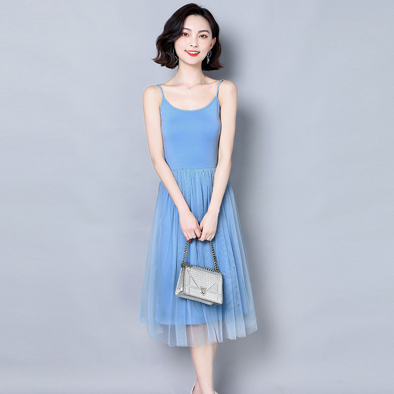 连衣裙女夏季新款显瘦吊带背心裙莫代尔内搭长裙外穿百搭网纱裙子
