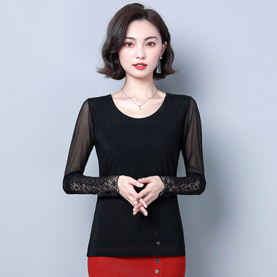 蕾丝修身风网纱洋气百搭打底衫