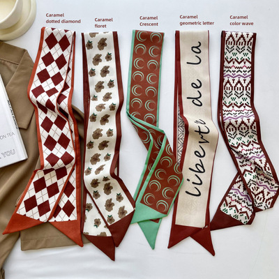 红色丝巾细窄长条绑包包手柄女复古百搭几何印花绑发装饰飘带丝带