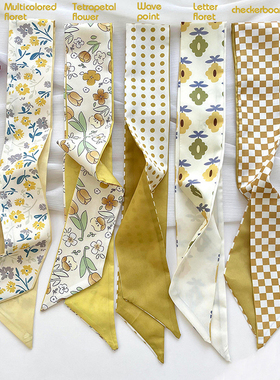2025新款黄色伴手礼丝巾百搭树叶领巾发带高级女绑发带绑包包飘带