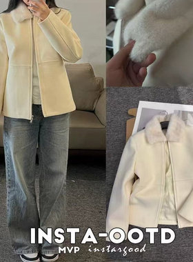 2025秋冬韩版老钱风高定仿水貂毛领高级感外套