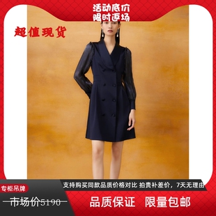 淑女连衣裙5C64105300 三醋酸藏蓝流纱袖 商场同款 2024春新品