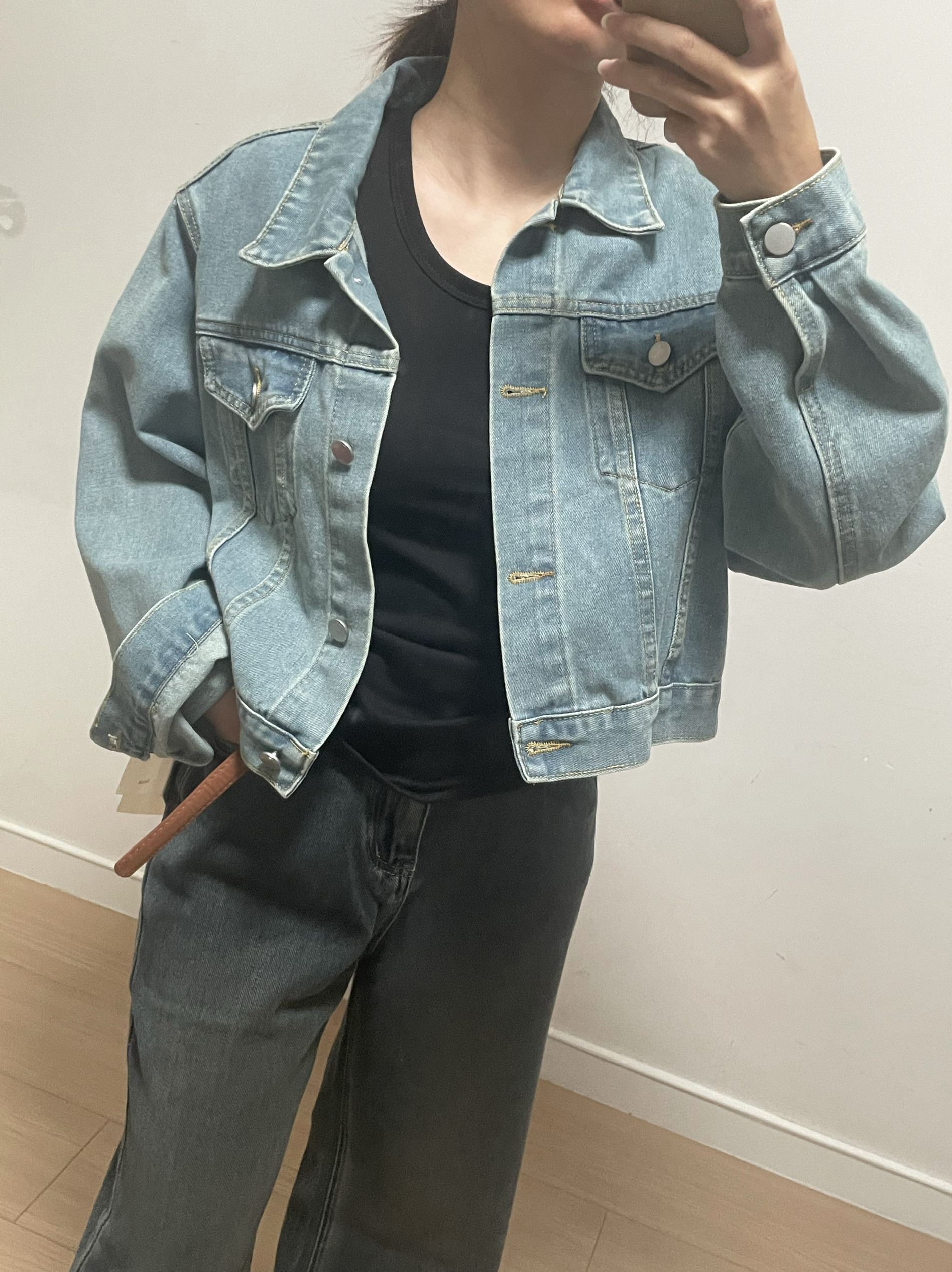 浅蓝色短款牛仔外套女秋季韩版宽松百搭小个子夹克上衣
